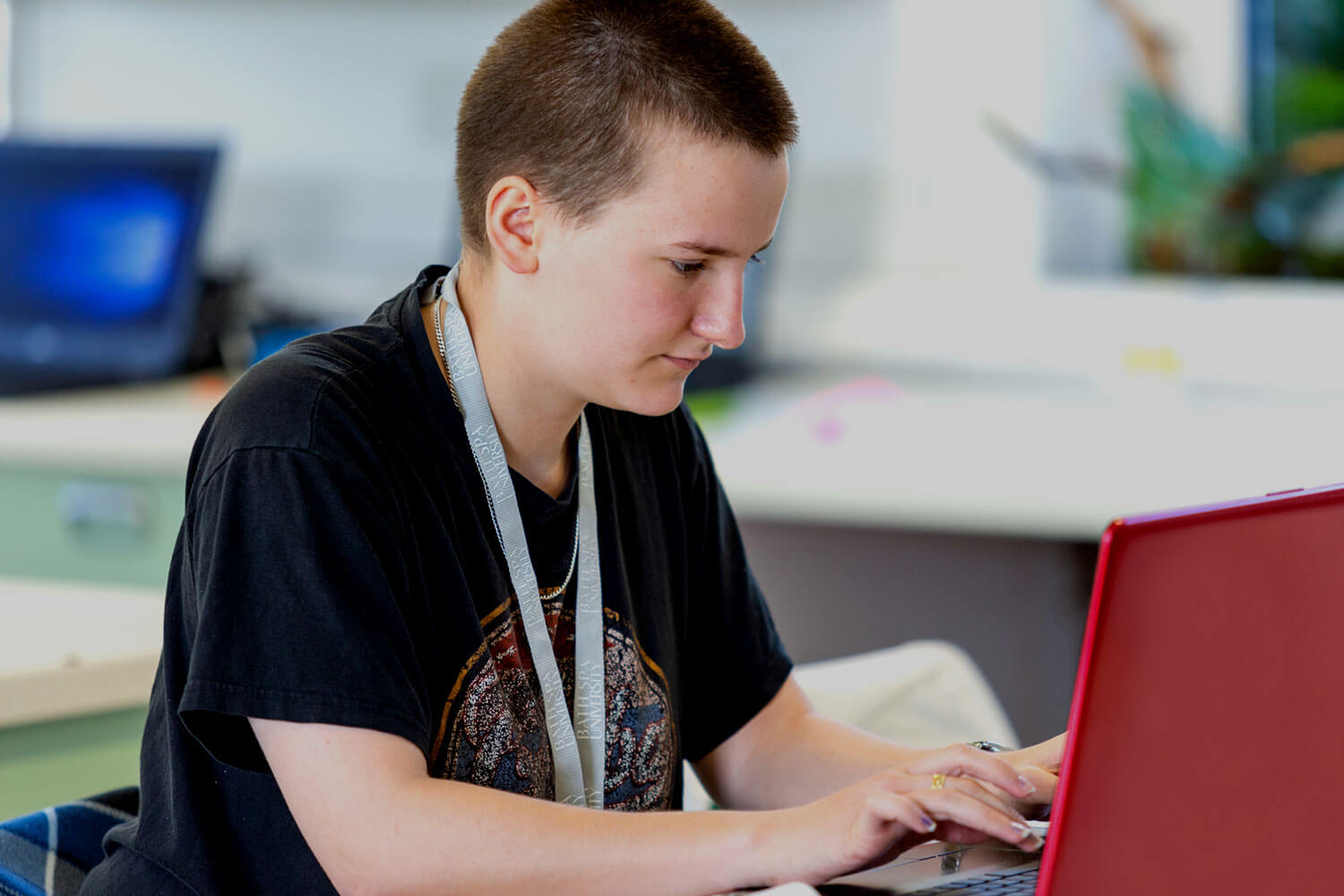 Student working on a laptop