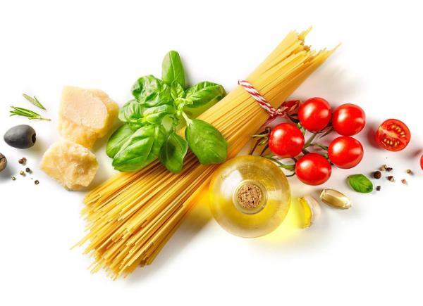 an italian themed selection of foods 